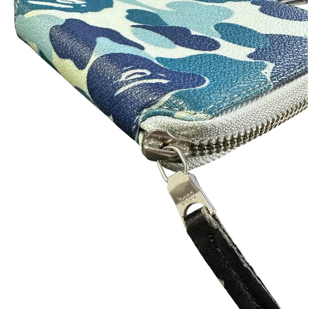 Bape Blue Camo Leather Zip Wallet
